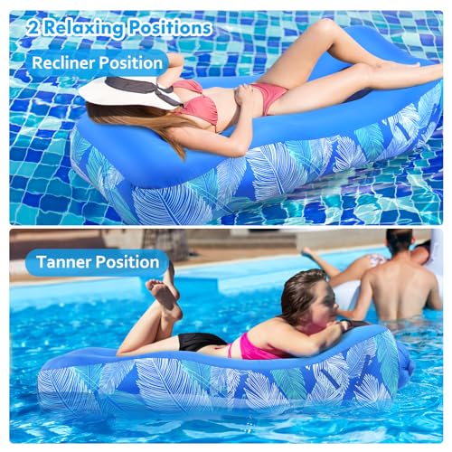 Inflatable Lounger Beach Chair with Unique Sun-Shade Design, Inflatable Air Sofa with Pillow, Waterproof Inflatable Couch Blow up Lounger Hammock for Hiking Backyard Beach Festivals (Aqua Blue)
