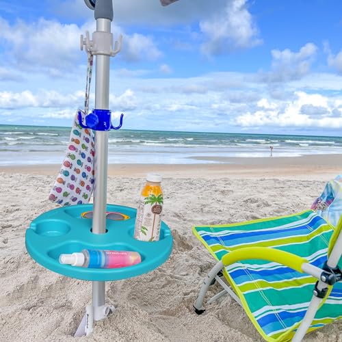 AMMSUN 13" Beach Umbrella Table Tray for Beach, Patio, Garden, Swimming Pool with Cup Holders, Snack Compartments Teal - color: Teal