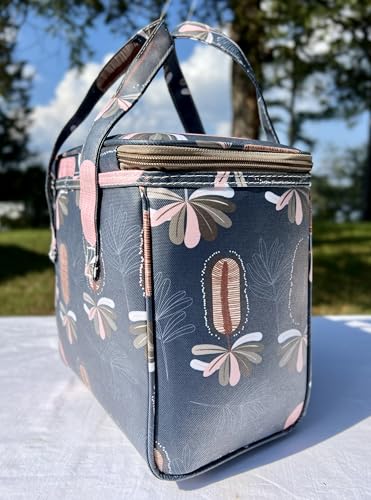 Kwang Min Floral Insulated Lunch Bag for Women,Reusable Lunch Box,Large Cooler for Office,Picnic Outdoors,Premium Quality Waterproof Fabric,Ideal Gift for Outdoors and work (Navy Dandelion) - color: Navy Dandelion