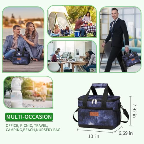 iknoe Insulated Lunch Bag, Foldable 8.5L Cooler Bag for Men & Women, Leakproof Thermal Design, Great for Office, Picnic, Travel, Lunch Box, Galaxy - color: Galaxy, size: Medium