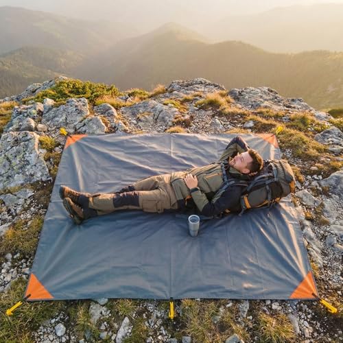 Pocket Blanket (Water Resistant) - Ultralight Sand Proof Beach Mat for Hiking, Festivals, & Travel - Compact Ground Cover Fits 2-4 Adults (Stake Loops Included)