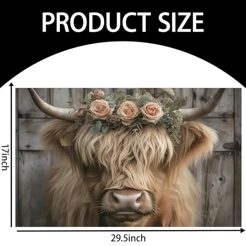 Highland Cow Floral Crown Indoor Door Mat for Entryway, 17x29.5 Inch, Rustic Farmhouse Floor Doormat for Home Decor, Non-Slip Rug Mat for Living Room, Kitchen, Bedroom, Gifts for Animal Lovers - color: Color64