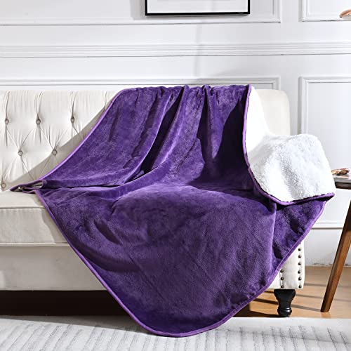Waterproof Blanket for Bed Couch Sofa, Soft Liquid Pee Proof Pet Blanket for Dog Puppy Cat, Reversible Sherpa Fleece Furniture Protector (Dark Purple, 50x60 inches) - color: Dark Purple, size: 50x60 inches