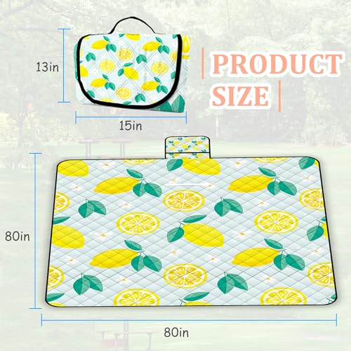 Extra Large Picnic Blanket Waterproof,80"x 80"Foldable Machine Washable Beach Blankets,Outdoor Blanket for 6-8 Adults,Picnic Mat Suitable for Indoor Crawling,Park Beach,Camping,Hiking,Travel(Lemon) - color: Yellow Lemon, size: 6'8" x 6'8" (Square)