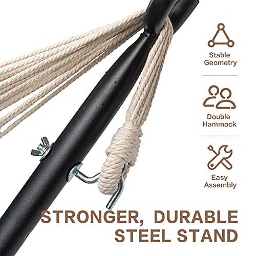 PNAEUT Double Hammocks with Stand for Outside, Portable Space Saving Heavy-Duty Steel Stand for Indoor Outdoor Patio with Carrying Bag, 450 lbs Capacity (Denim) - color: Denim