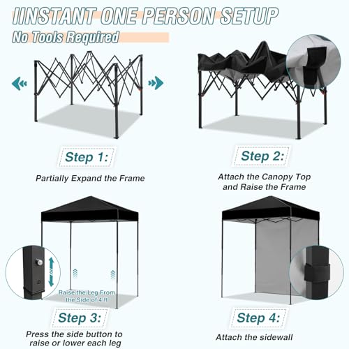 EAGLE PEAK 6x4 Instant Pop Up Canopy Tent with 1 Side Wall Panel, Straight Leg Sun Shelter, Portable Canopy with Carry Bag for Camping, Beach & Sports, Black - color: Black, size: One Wall