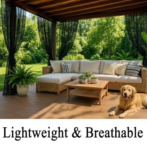 Extra Wide Outdoor Curtains Waterproof Black Voile Mesh Screen Lightweight Privacy Bug Netting for Patio Porch Balcony Pergola Terrace, W125 x L98 inch per Panel, 2 Panels - color: Black, size: 125"W x 98"L (Pack of 2)