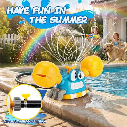 Water Sprinkler for Kids Toddlers, 4 in 1 Crab Sprinklers for Yard with 3 Spray Patterns & 4 Bean Bags for Toss Game, Kids Sprinklers for Outside Backyard, Summer Toys Water Fun for Kids 3 4 5 6 7 8 - color: Blue