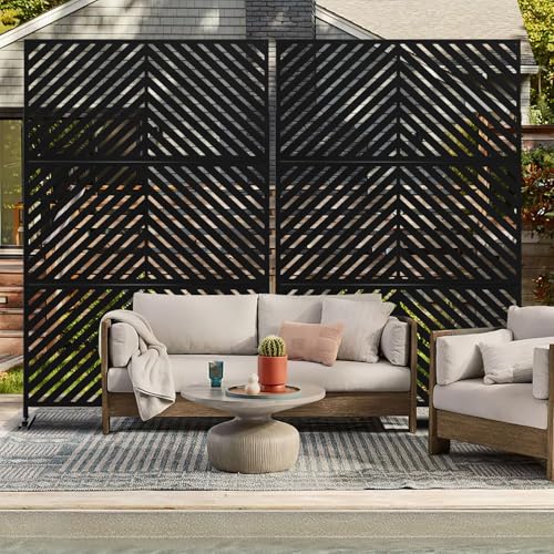 Casaphoria 72" H x 47" W Metal Outdoor Privacy Screen, Freestanding Decorative Divider for Patio, Deck, Balcony, and Garden with Stable Base, Black Parallel - color: Black-parallel