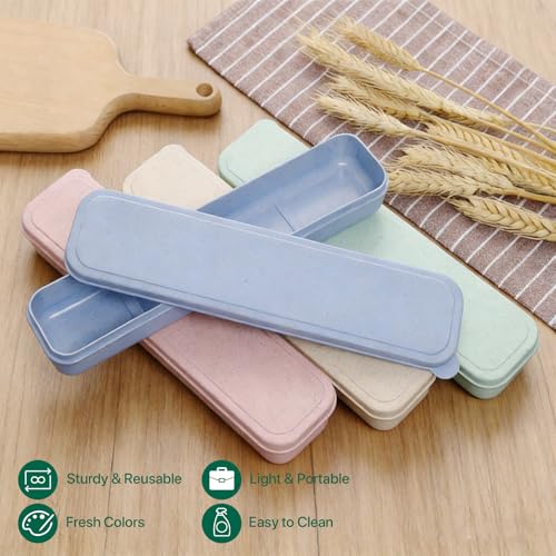 Travel Cutlery Case Portable Utensil Holder Travel Silverware Case Flatware Storage Box Camping Utensils Cases for Fork Spoon Chopsticks Lunch Box, 8.26 x 2.1 Inches (Blue, Pink, Small) - color: Blue, Pink, size: Small