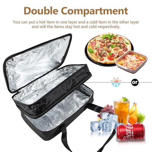 Insulated Casserole Carriers for Hot or Cold Food,Double Decker Casserole Dish Bag Carrying Case,Expandable Food Carrier Warmer Container Bag For Travel Picnic Cookouts.Fits 9"x13" Baking Dish - color: Double Black