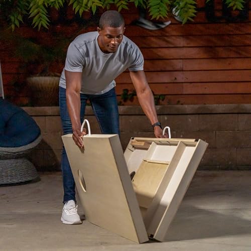 Triumph Sports 2x4 and 2x3 Solid Wood Premium Cornhole Sets - Poplar Veneer Plywood - Solid Wood Rear Legs - Interior Bag Storage - 8 Bags Included - color: 2x4 solid wood