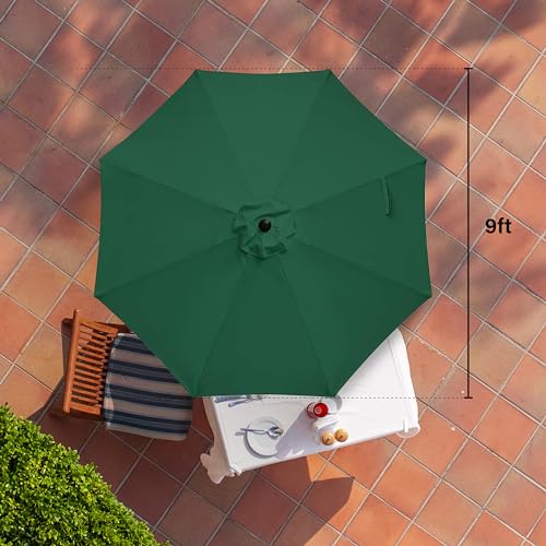 HealSmart 9ft Patio Umbrella with Push Button Tilt/Crank, Outdoor Table Market Yard Umbrella with 8 Sturdy Ribs for Garden, Backyard, Deck, Pool, Green - color: Green, size: 9FT