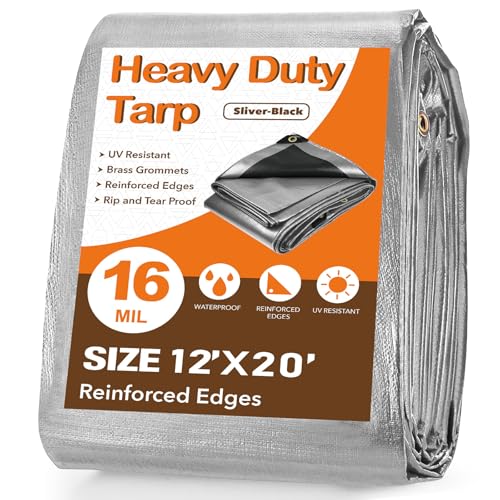Pattiumo Tarp Waterproof 12 X 20 FT 16 Mil Heavy Duty Tarp Multipurpose Tarps Heavy Duty Waterproof Protective Cover UV All Weather Resistant for Shelter Camping, Green/Brown - color: Silver/Black, size: 12x20ft