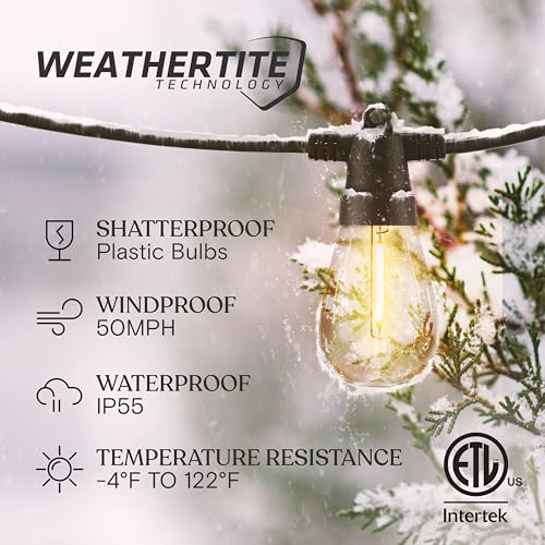 Brightech Ambience Pro Super Bright Solar - 27Ft Remote Control Outdoor String Lights with 12 Shatterproof S14 Bulbs, Commercial Grade LED, Waterproof Patio Lights, 4W Soft White for Patios, Gardens - color: Super Bright, size: 27 Feet