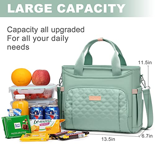 AIJIEKE Extra Large Lunch Bag for Women & Men, Insulated Leakproof Lunch Box for Work, Reusable Adult Lunch Tote with Shoulder Strap, Multi-Pocket Cooler Bag for Office, Picnic, Beach, Green - color: Green