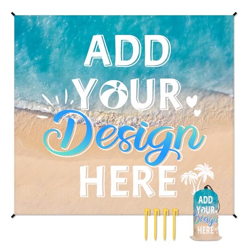 Personalized Beach Blanket Waterproof Sandproof - Custom Picnic Blanket Gift with Text&Photo - Sand Free Beach Mat with Portable Bag, 4 Corner Pockets & Stakes for Family, Beach Holiday,Birthday - color: Color1