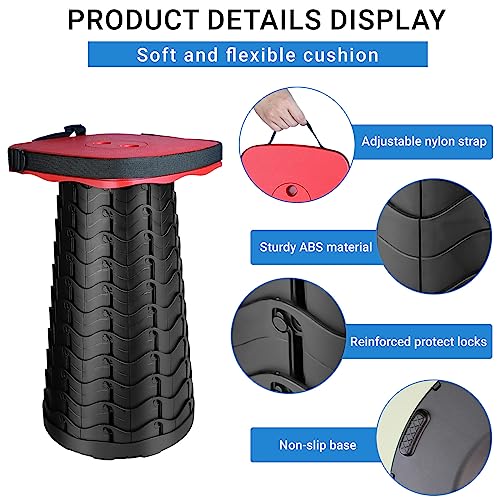 Upgraded Square Folding Stool, Max Load Capacity 485lbs, Portable Collapsible Seat, Telescoping Foldable Stool for Camping,Fishing,Hiking,Travel, Red - color: Red