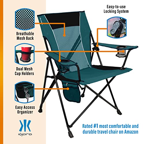 Kijaro Dual Lock Portable Camping Chairs - Enjoy the Outdoors with a Versatile Folding Chair, Sports, Outdoor & Lawn - Dual Lock Feature – Cayman Blue Iguana - color: Cayman Blue Iguana