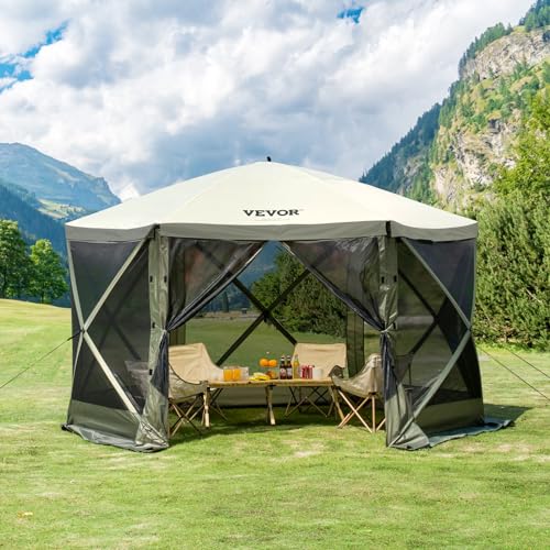 VEVOR 12x12ft Pop Up Gazebo Tent with Mosquito Netting, 6 Removable Wind Panels & 2 Mesh Windows, Outdoor Canopy Shelter for Patio, Army Green - color: Army Green, size: 12x12 ft