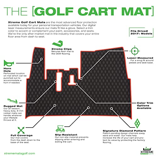 Xtreme MATS Golf Cart Rubber Floor Mat Compatible with Yamaha Drive2 EFI QuieTech Models Only (2017-2026) & UMAX Rally 4x4 - Black with Red Trim - color: Red Trim, size: Drive2