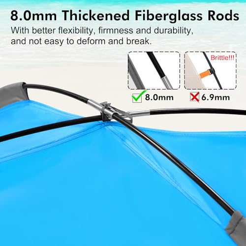WhiteFang Beach Tent Anti-UV Portable Sun Shade Shelter for 3/4/6/8 Person, Extendable Floor with 3 Ventilating Mesh Windows Plus Carrying Bag, Stakes and Guy Lines - color: Blue, size: 4 Person