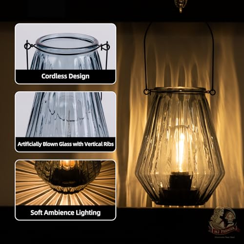 Battery Operated Lamp Hanging,Cordless LED Table Lamp with Timer, Decorative Lantern Lights Outdoor Indoor Decor for Patio/Home/Hallway/Deck/Spareroom/Bedroom/Tabletop/Fireplace/Vintage Style (Blue) - color: Blue