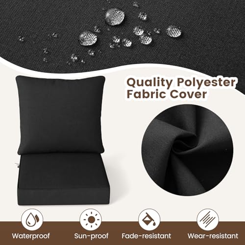 Giantex Patio Cushion Set, Outdoor Chair Seat Pads w/Non-Slip Rope Belts, Detachable Patio Furniture Cushions, Thick Seat Cushion & Back Cushion for Living Room Floor Sofa Patio Garden Chair (Black) - color: Black