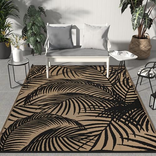 GENIMO Outdoor Rug 8' x 10' Waterproof for Patio Clearance, Reversible Plastic Straw Camping Carpet, Lightweight Mats for Rv, Backyard, Deck, Porch, Picnic, Beach, Balcony, Black & Brown - color: A.black & Brown, size: 8' x 10' (Rectangular)
