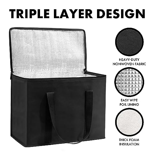 Carrywell (Not Made In China) Insulated Reusable Grocery Bags 2-Pack, Catering and Delivery Bag For Hot and Cold Food, Collapsible Thermal Tote For Doordash - color: Black, size: 2 pack, style: XL Insulated