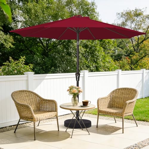 MEWAY 9ft Patio Umbrella Outdoor Table Umbrellas with Push Tilt and Crank, Market Umbrella 8 Sturdy Ribs for Deck, Garden, Pool and Backyard, Cherry Red - color: Cherry Red, size: 9ft