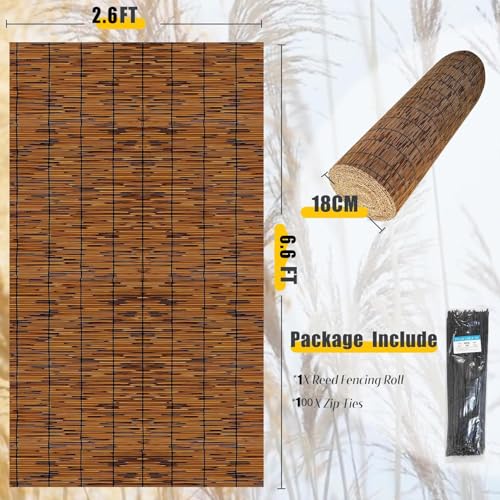 Natural Reed Fencing, 2.6FT X 6.6T Reed Screen Balcony Reed Fence Bamboo Screen Fencing for Outdoor Backyard Patio（Brown） - size: 1 Pack 2.6FT×6.6FT