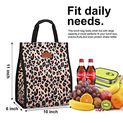 Lunch Bags for Women Insulated Reusable Lunch Tote with Internal Pocket, Lunch Tote bag for Work (Leopard) - color: Leopard, size: 1 pack