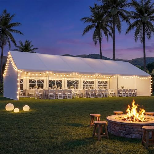 LAUSAINT HOME 20x40 Party Tent, Heavy Duty Waterproof Canopy with Removable Sidewalls & Roll-Up Door, Large White Event Shelter with Steel Frame for Wedding, Backyard, BBQ, Camping, for 50–80 People - size: 20x40