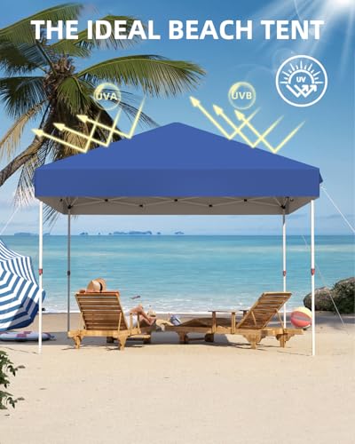 GarveeLife 10x10 Pop Up Canopy with One Button Push Setup - Heavy Duty Outdoor Canopy Tent with Portable Roller Bag - 3 Adjustable Height, 4 Weight Bags, 8 Stakes & 4 Guy Ropes Included, Blue - color: Blue