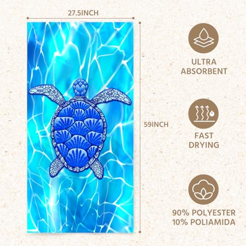 Sea Turle Microfiber Lightweight Beach Towel Sand Free Quick Dry Absorbent Thin Towels Blanket for Swimming Pool Camping Beach Vacation Essentials Accessories Travel Things for Cruise Bath - color: Lcs Multicolor 1540