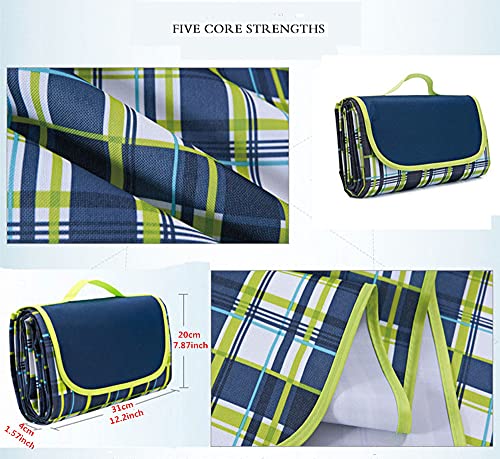 Foldable Picnic Blankets Large Thick Waterproof Sandproof Beach Blanket Sandproof Outdoor Mats for Camping Hiking Grass Travelling Park Outing 57 x 70.86 inch Blue Plaid - size: 145 cm x 180 cm