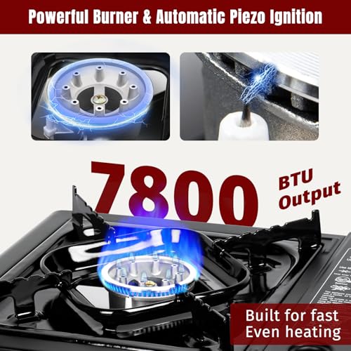 SHINESTAR Butane Camping Stove with Carrying Case, Portable Stove for Camping, Hiking, Emergencies, Tailgating Essentials, 7800 BTUs Output - color: Black - 7800 BTU Butane