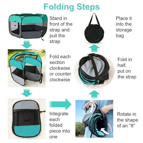 Dog Cat Playpen, Pet Playpen Indoor for Dog Crate Tent Cage Outdoor Foldable Dog Enclosure, Green Medium - style: Medium(34"L x 34"W x 23"H)