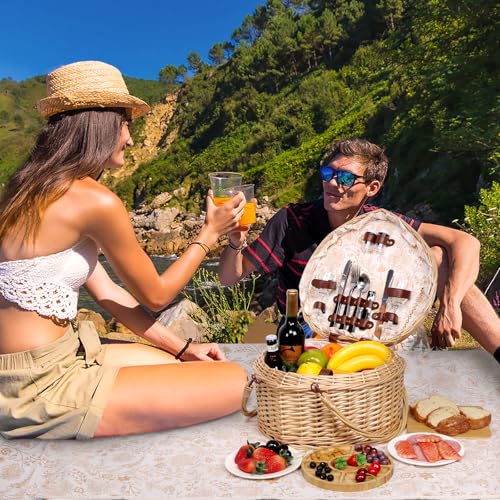 Hap Tim Heart Wicker Picnic Basket for 2 Person Set with Blanket & Bamboo Plate & Cheese Board, Couples Gifts, Wedding Gifts, Engagement Gifts (Y2405)