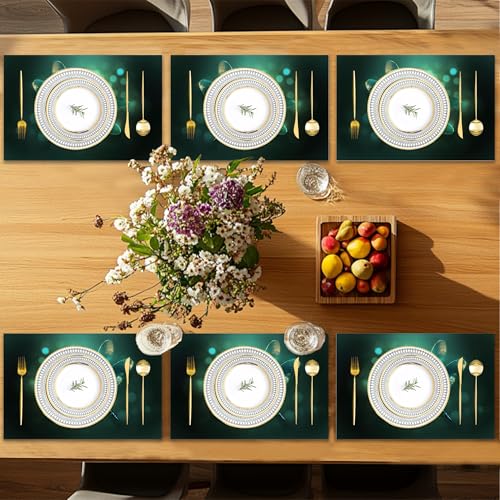 Placemats Set of 6,Green Dragonfly Table Mats,Glass Dragonfly Washable Linen Table Mats,Non-Slip Heat Resistant Placemats for Party Kitchen Dining Indoor Outdoor 12"x18" - color: Green Dragonfly,glass Dragonfly