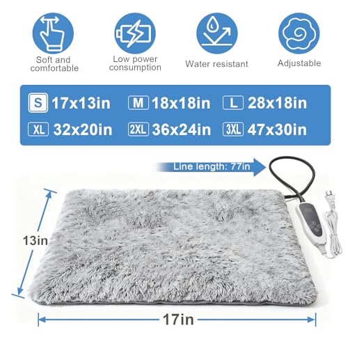 GOLOPET Cat Heating Pad 17 x 13 in with Smart Thermostat Switch and Power Line Protection Tube,Obtained MET and UL Dual Certification,Waterproof Pet Heating Pad for Cats, with Long Velvet Cloth Cover - size: 17.0"l X 13.0"w