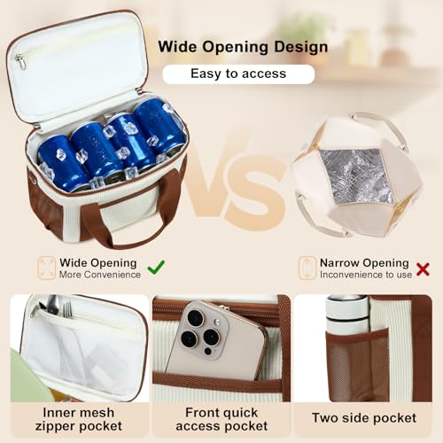 BTOOP Insulated Lunch Bag for Women Adult, Large Lunch Box Cooler with Adjustable Shoulder Strap Leak-Proof Lunch Tote for Work Teacher Picnic Beach (Cream-Large) - color: Cream, size: Large