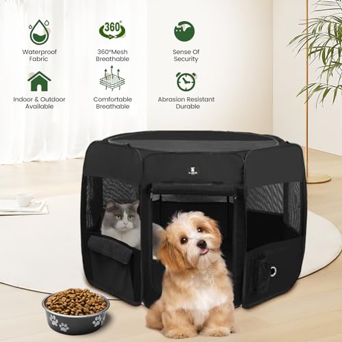 X-ZONE PET Dog Playpen Portable Pet Play Pens for Puppies, Cat, Rabbit, Chicks, Foldable Exercise Play Tent Kennel Crate, Indoor/Outdoor Travel Camping Black X-Large - color: Black, size: XL