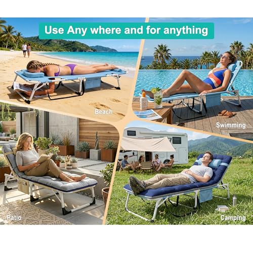 ABORON 4-in-1 Lounge Chair with Face & Arm Holes for Tanning, 440LB Heavy-Duty Folding Recliner with Plush Cotton Cushion, No Assembly Tri-Fold Guest Bed for Sunbathing, Poolside, Office Nap & Camping - color: Camel Hearth Standard