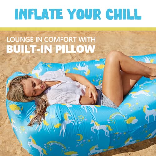 AlphaBeing Inflatable Lounger Beach Chair Accessories, Air Sofa Hammock Inflatable Couch for Camping Backyard Lakeside with Compression Sacks, Ideal Outdoor Gifts for Adults - color: Unicorn Lightblue