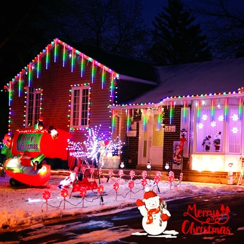JMEXSUSS 2 Pack Solar Meteor Shower Lights, 16 Tube 288 LED Multicolor Meteor Christmas Lights, Solar Christmas Lights Outdoor Waterproof for Tree Christmas Decorations - color: Multicolor, size: 2*144LED