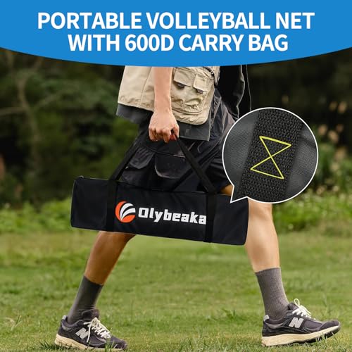 32ft Regulation Size Portable Outdoor Volleyball Net Set System for Backyard Beach with Height Adjustable Poles, PU Volleyball and Pump, Carry Bag, Boundary Line - Easy Set Up & Anti-Sagging - color: Blue and Green