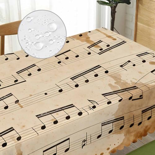 Tablecloth Music Notes 52 X 70 Inch, Retro Musical Piano Music Sheet Oblong Table Cloths Anti-Shrink Decorative Table Cover for Kitchen Dinning Tabletop Outdoor Picnic BBQ - color: Music Notes