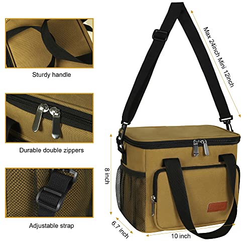 Femuar Lunch Bags for Women/Men, Insulated Lunch Bag for Work Office Picnic - Lunch Cooler Bag Leakproof Lunch Box with Adjustable Shoulder Strap - Khaki - color: Khaki, size: Medium Size